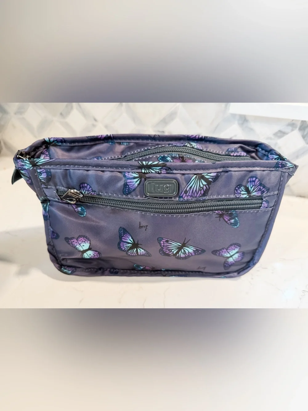NWOT Lug Parasail Cosmetic Bag - Gray Purple Butterfly Pattern